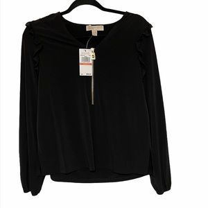 Michael Kors black ruffle long sleeve blouse
